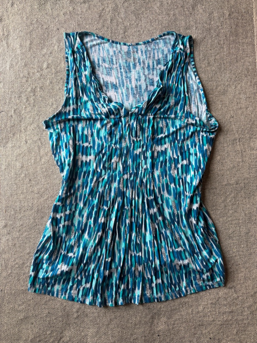 Lane Bryant Teal, Navy & White Printed Sleeveless Tank